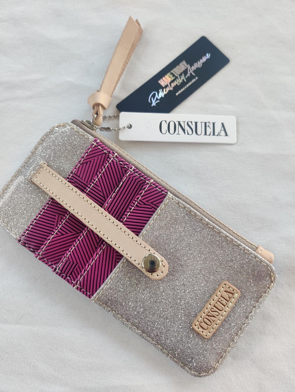 Consuela Silver Glitter Card Organizer with Magenta Woven Accent